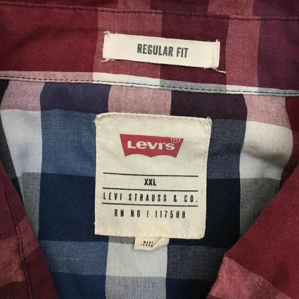Levi's Shirt Men's Blue Burgundy Plaid Snap Front Long Sleeve Western XXL